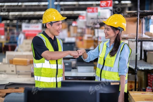 Preview: Trainee worker in large depot storage warehouse appreciated thank you to trainer at cashier counter