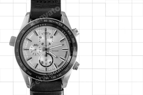 Preview: Fashionable Men'S Wrist Watch Chronographs Separately On A White Checkered Background And Closeup