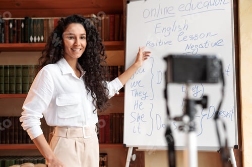 Preview: Teacher recording video blog for her internet channel