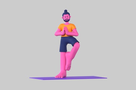 Preview: Stylized Yoga Man on Mat, Pink and Blue