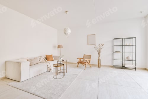 Preview: White sofa,pillows ,round table