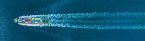 Preview: webinar banner, Aerial top view of cargo maritime ship with contrail in the ocean ship carrying