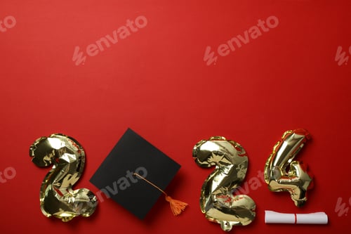 Preview: Graduate attributes and inflatable balloons in the shape of numbers 2024.