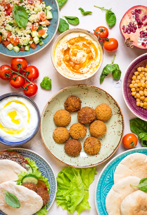 Preview: Table served with middle eastern traditional dishes