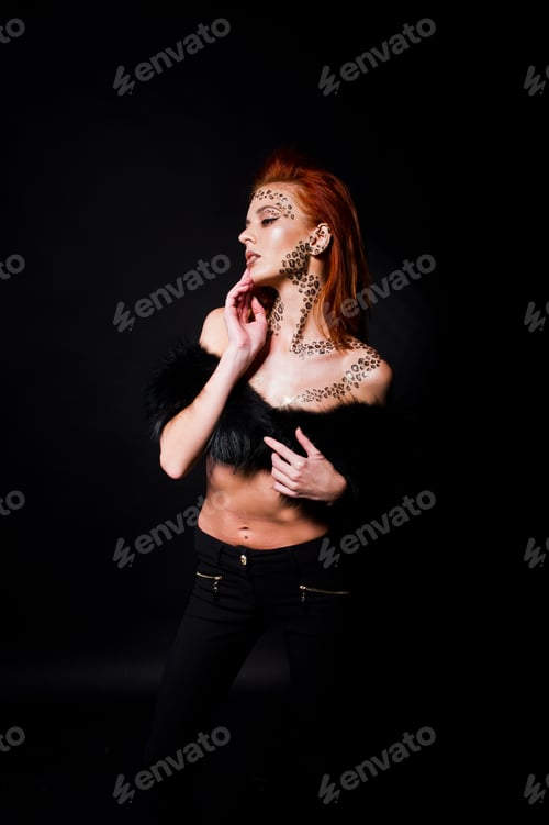 Preview: Fashion model red haired girl with originally make up