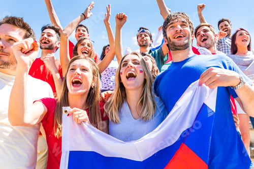 Preview: Russian supporters celebrating at stadium with flags