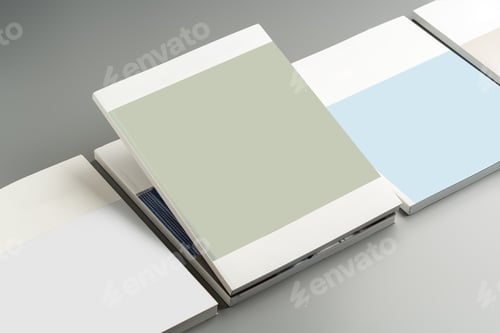Preview: Various color swatches neatly arranged on a gray surface showcasing different shades and finishes in