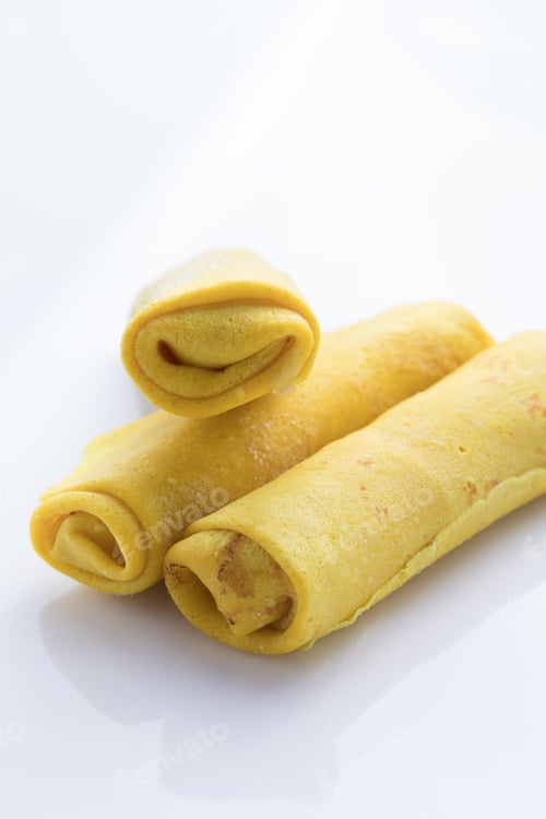 Preview: Stuffed pancakes or crepes rolls with chicken meat and cheese. Traditional Russian Shrovetide