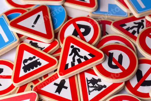 Preview: Different colored traffic signs on the white background