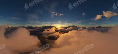 Preview: Dramatic Aerial Panorama of Clouds and Mountain Landscape. Nature Background.