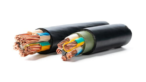Preview: Various Electrical Wires With Exposed Copper Strands on White Background