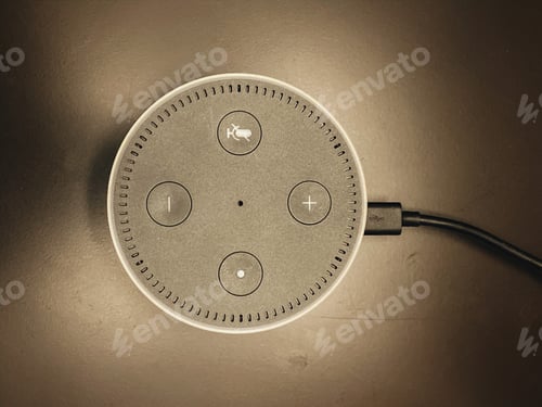 Preview: Close up of Amazon smart speaker Alexa