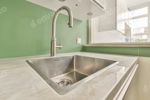 Preview: Modern washbasin under counter in kitchen