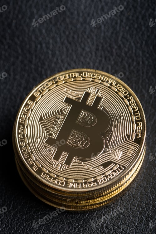 Preview: Bitcoins on leather background