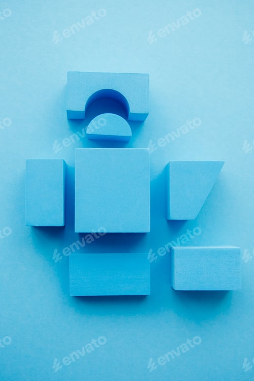 Preview: Geometrical figures still life composition. Cube and other objects