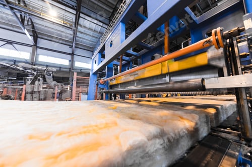 Preview: Fiberglass production industry equipment at manufacture background