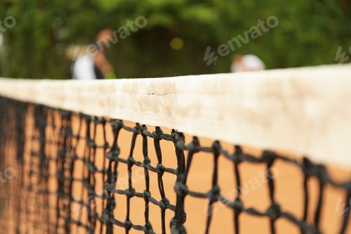 Preview: Clay tennis court with net, close up