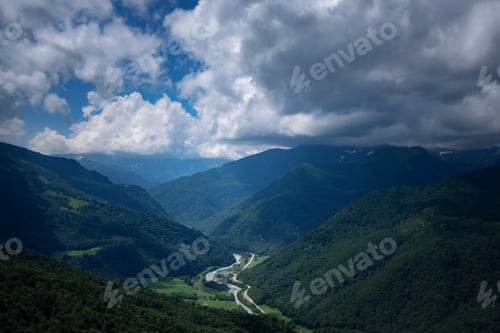 Preview: Dramatic mountain landscape, the Caucasus. Summer in the mountains