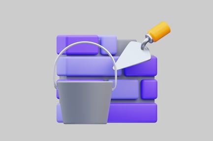 Preview: Bucket, trowel, and tiller on bricks