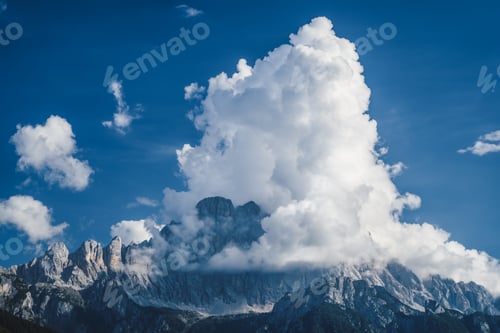 Preview: Close up of Pale di San Martino in clouds, Italian Dolomites, Italy