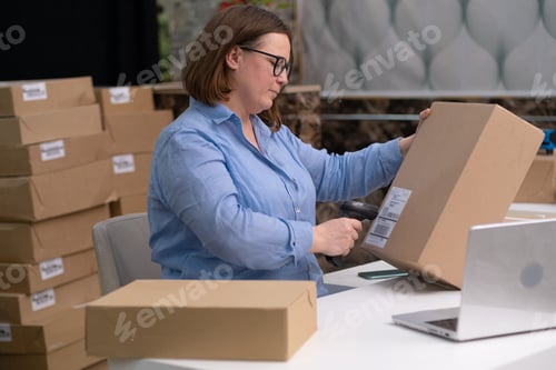 Preview: Barcode scanner package to verify product shipping online orders, SME online shop e-commerce concept