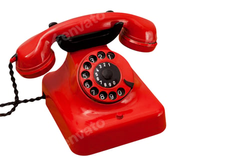 Preview: Old fashioned red painted retro telephone isolated on white