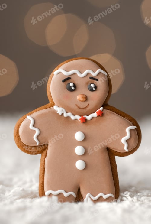 Preview: Vertical photo of sweet present gingerbread man cookie. Ginger bread christmas cookies.