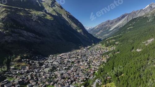 Preview: Aerial view of Zermatt in the Swiss Alps showcasing the town and surrounding mountains