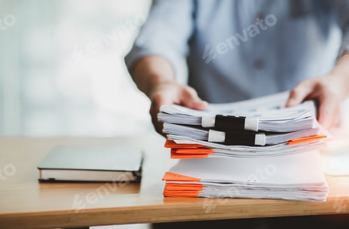 Preview: Business Documents, Auditor businesswoman checking searching document legal prepare paperwork or rep