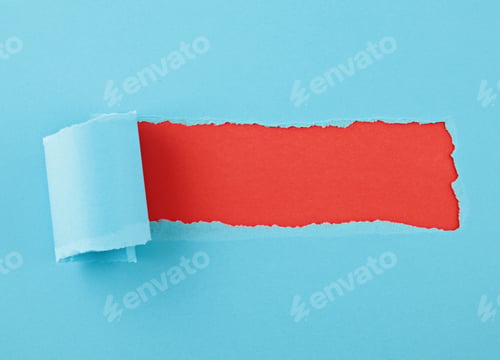 Preview: Torn colored paper, hole in the sheet of paper