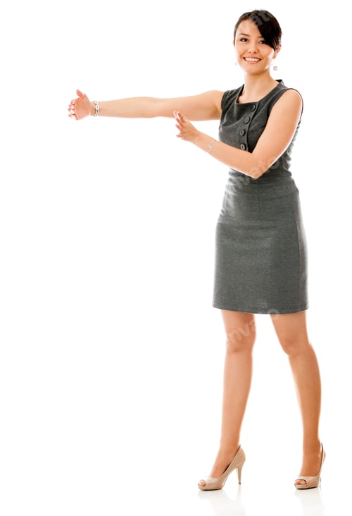 Preview: Businesswoman Showing A Gap - Isolated Over A White Background