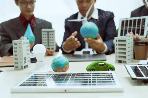 Preview: Three businessmen meet table to discuss the development of a clean energy and environmental city