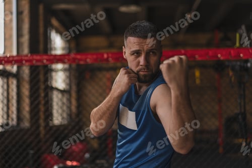 Preview: Close up of a boxer's fist in gym punch