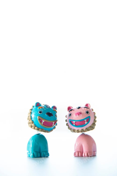 Preview: Blue and pink ceramic couple dolls