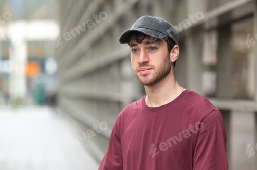 Preview: Young urban man in casual streetwear posing outdoors