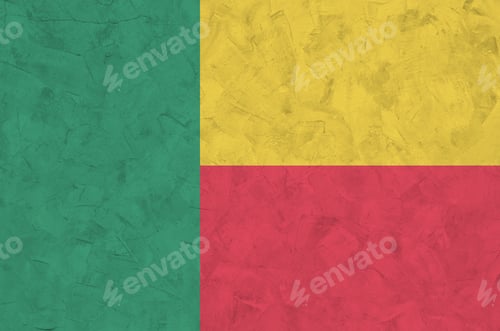 Preview: Benin flag depicted in bright paint colors on old relief plastering wall close up