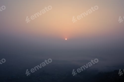 Preview: Misty early January freezing winter morning.