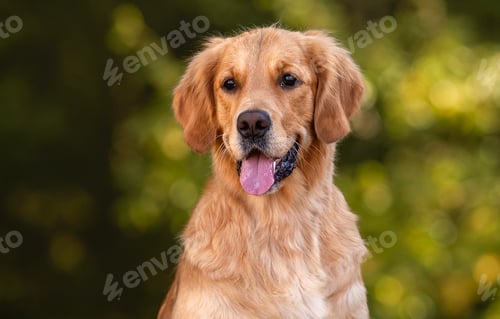 Preview: close up portrait beautiful dog golden retriever labrador in autumn in nature at sunset