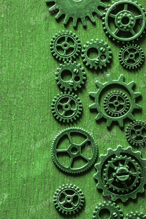 Preview: steampunk mechanical cogs gears wheels green