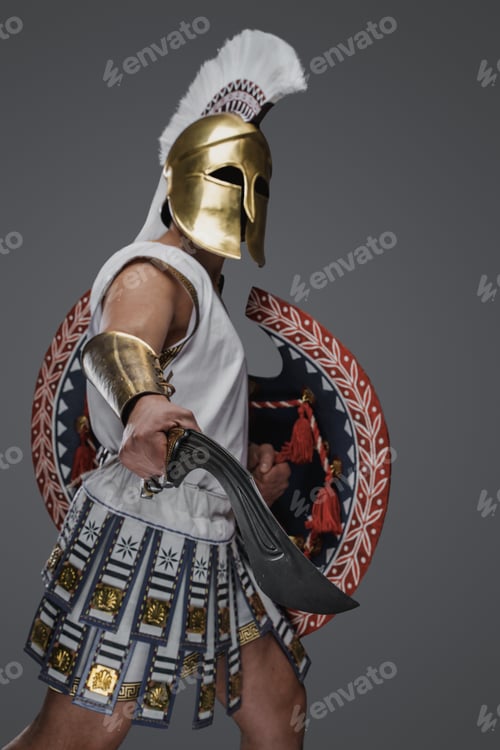 Preview: Violent greek soldier from past with gladius and shield
