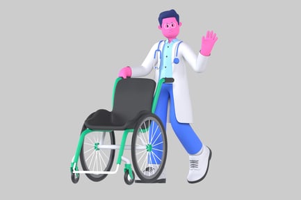 Preview: Cartoon doctor with wheelchair assistant