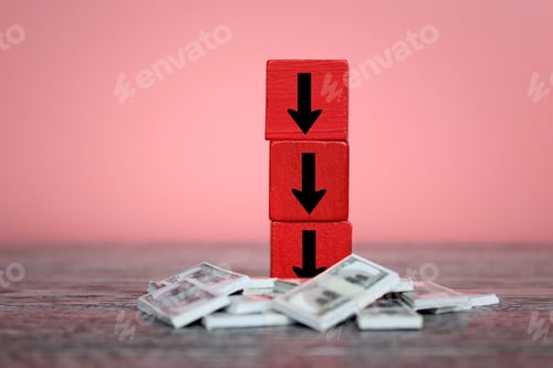 Preview: Stack of money and downward arrow.
