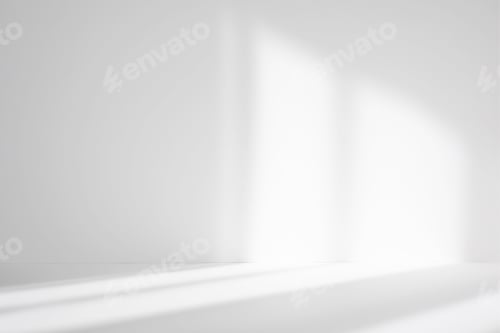 Preview: Abstract white studio background for product presentation. Empty room with shadows of window.