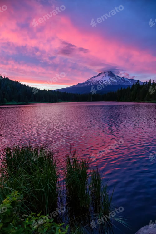 Preview: Landscape View of Mt Hood during a dramatic cloudy sunset