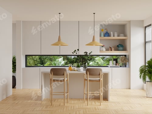 Preview: Luxury kitchen corner design with white wall