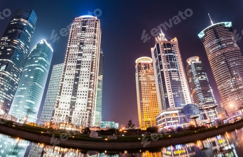 Preview: modern buildings panorama at night