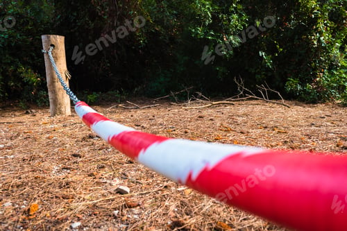 Preview: Barrier prohibited the passage in a forest, private property concept.