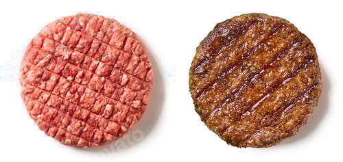 Preview: Raw and Grilled Burger Patties on White