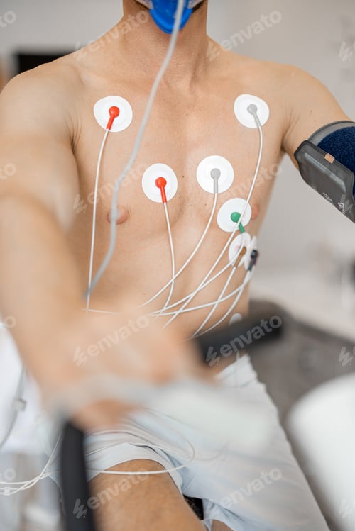 Preview: Torso of man athlete with electrodes