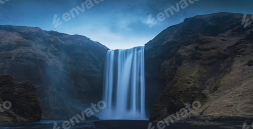 Preview: View of amazing waterfall on cloudy day